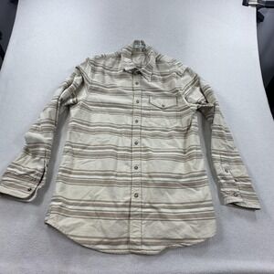 Criquet Pearl Snap Shirt Mens Large Beige Stripe Brushed Cotton Long Sleeve